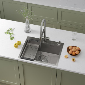 Кухонная мойка Roxen Snake 60 (текстурное покрытие) 60х48 см с коландером и дозатором