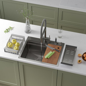 Кухонная мойка Roxen Stage 60 60х48 см с держателем для ножей, двумя коландерами, разделочной доской и дозатором