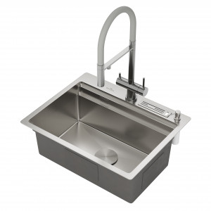 Кухонная мойка Roxen Stage 60 60х48 см с держателем для ножей, двумя коландерами, разделочной доской и дозатором