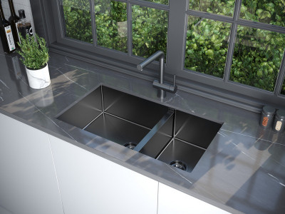 Кухонная мойка Paulmark GERBERG 78/2S UNI PM227844-GM вороненая сталь 78х44 см