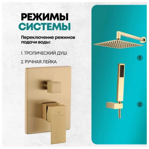 Душевая система встраиваемая без излива Grocenberg GB5089MG-3 матовое золото