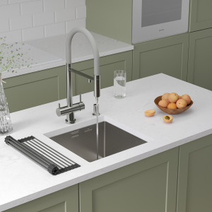 Кухонная мойка Roxen Uno 44 под столешницу 44x44 см с ролл-матом и дозатором