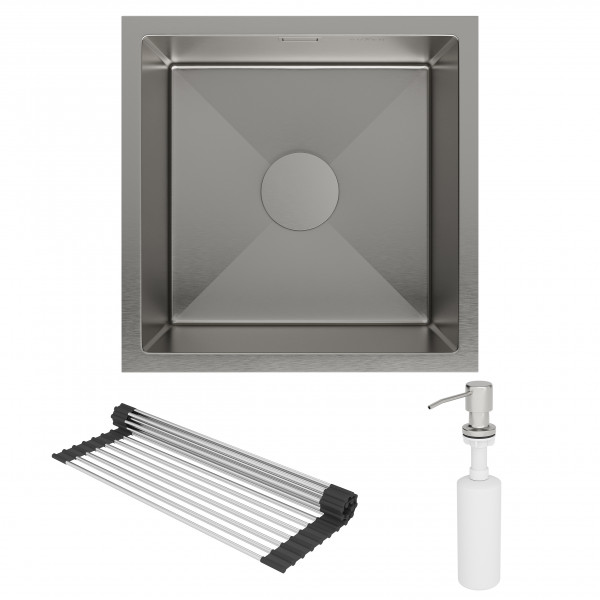 Кухонная мойка Roxen Uno 44 под столешницу 44x44 см с ролл-матом и дозатором