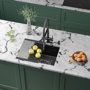 Кухонная мойка Roxen Uno 44 PVD (графит) под столешницу 44x44 см с ролл-матом и дозатором