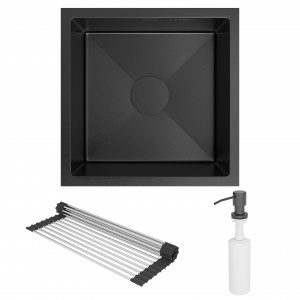 Кухонная мойка Roxen Uno 44 PVD (графит) под столешницу 44x44 см с ролл-матом и дозатором