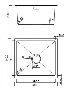 Кухонная мойка Roxen Uno 44 PVD (графит) под столешницу 44x44 см с ролл-матом и дозатором