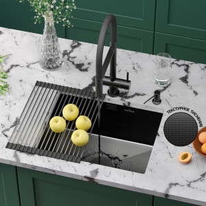 Кухонная мойка Roxen Uno 54х44 PVD оружейная сталь (текстурное покрытие) 560210-54B-GR с ролл-матом и дозатором