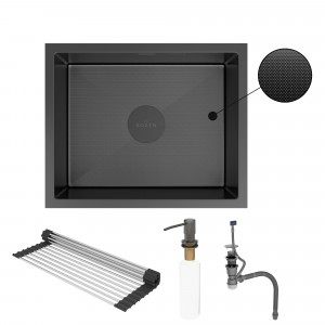 Кухонная мойка Roxen Uno 54х44 PVD оружейная сталь (текстурное покрытие) 560210-54B-GR с ролл-матом и дозатором