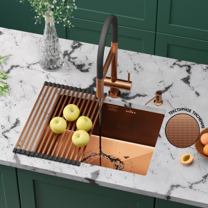 Кухонная мойка Roxen Uno 54х44 зернистая бронза (текстурное покрытие) 560210-54BR-GR с ролл-матом и дозатором