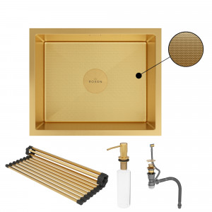 Кухонная мойка Roxen Uno 54х44 зернистое золото (текстурное покрытие) 560210-54G-GR с ролл-матом и дозатором