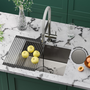 Кухонная мойка Roxen Uno 54х44 зернистый сатин (текстурное покрытие) 560220-54-GR с ролл-матом и дозатором