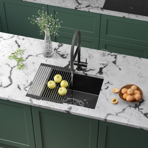 Кухонная мойка Roxen Uno 54 PVD (графит) под столешницу 54x44см с ролл-матом и дозатором