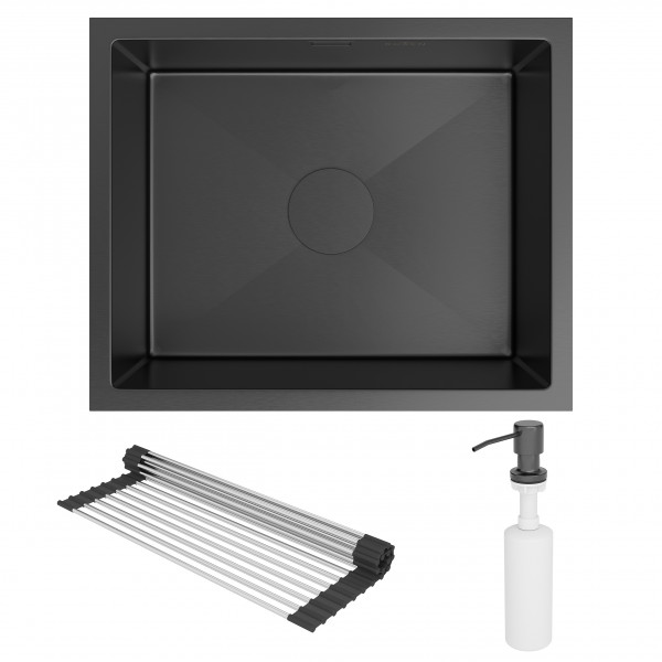 Кухонная мойка Roxen Uno 54 PVD (графит) под столешницу 54x44см с ролл-матом и дозатором