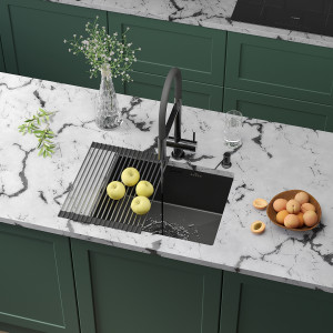 Кухонная мойка Roxen Uno 54 PVD (графит) под столешницу 54x44 см с ролл-матом и дозатором