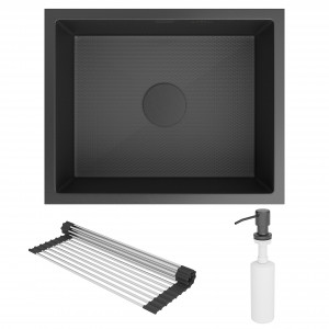 Кухонная мойка Roxen Uno 54 PVD (графит) под столешницу 54x44 см с ролл-матом и дозатором