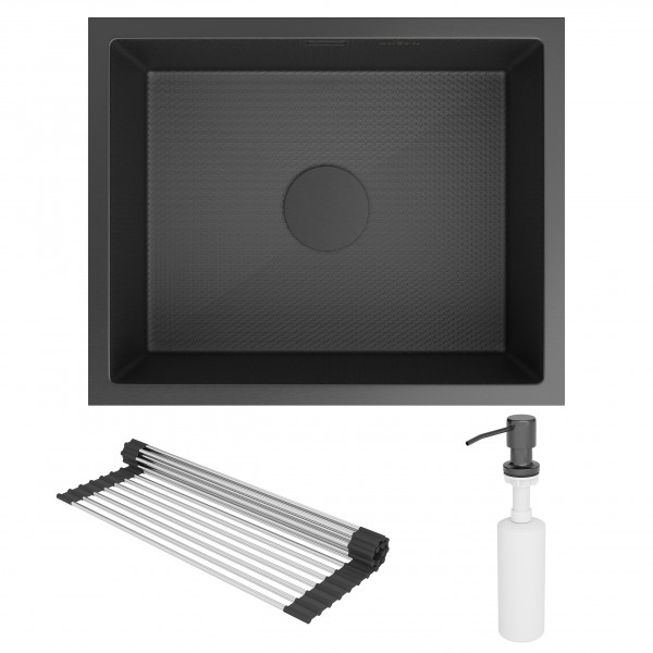 Кухонная мойка Roxen Uno 54 PVD (графит) под столешницу 54x44 см с ролл-матом и дозатором