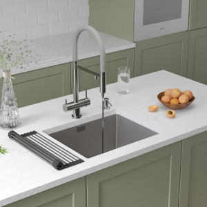 Кухонная мойка Roxen Uno 54 под столешницу 54x44 см с ролл-матом и дозатором (текстура)