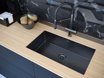 Кухонная мойка Paulmark ALLER 74 UNI PM807444-GM вороненая сталь 74х44 см