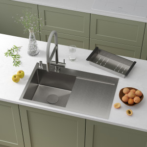 Кухонная мойка Roxen Vespa 78 левосторонняя 78x48 см с коландером и дозатором