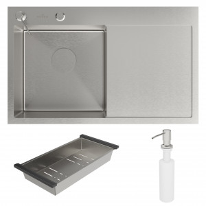 Кухонная мойка Roxen Vespa 78 левосторонняя 78x48 см с коландером и дозатором