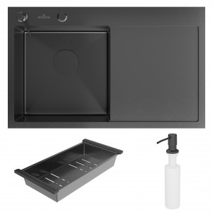 Кухонная мойка Roxen Vespa 78 PVD (графит) левая 78x48 см с коландером и дозатором