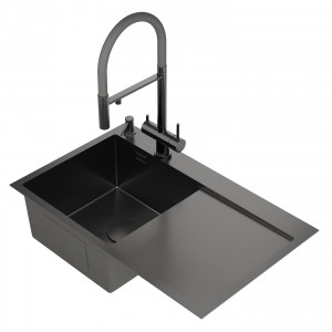 Кухонная мойка Roxen Vespa 78 PVD (графит) левая 78x48 см с коландером и дозатором
