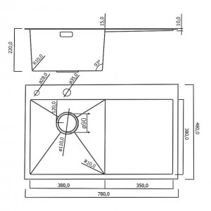 Кухонная мойка Roxen Vespa 78 PVD (графит) левая 78x48 см с коландером и дозатором