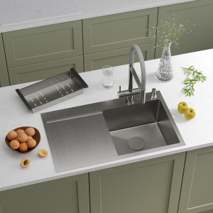 Кухонная мойка Roxen Vespa 78 правая 78x48 см с коландером и дозатором