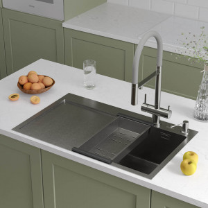 Кухонная мойка Roxen Vespa 78 правая 78x48 см с коландером и дозатором