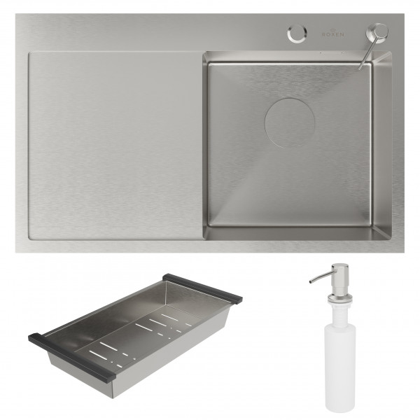 Кухонная мойка Roxen Vespa 78 правая 78x48 см с коландером и дозатором