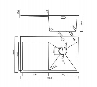 Кухонная мойка Roxen Vespa 78 правая 78x48 см с коландером и дозатором