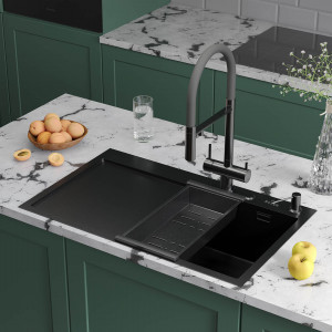 Кухонная мойка Roxen Vespa 78 PVD (графит) правая 78x48 см с коландером и дозатором
