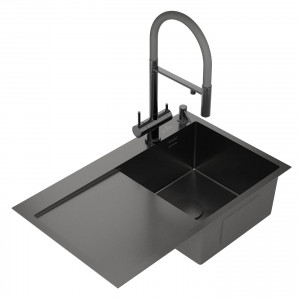 Кухонная мойка Roxen Vespa 78 PVD (графит) правая 78x48 см с коландером и дозатором