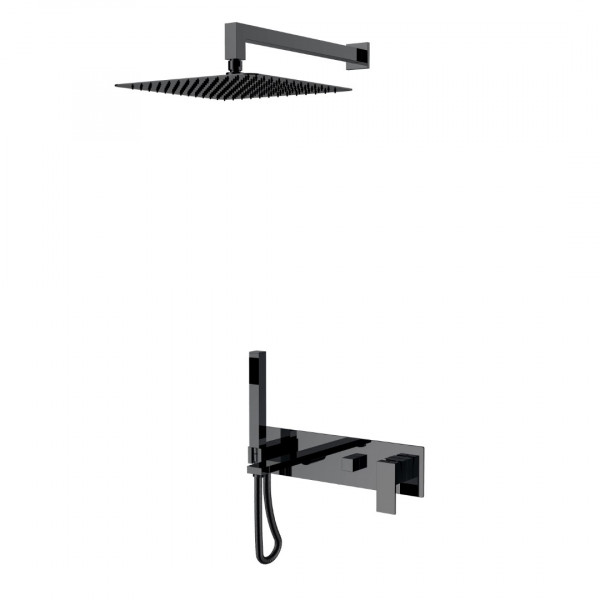 Смеситель встроенный + верхний+ ручной душ Boheme Qubic Shine Gun Metal с изливом 474-SGM графит глянец