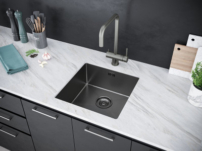 Кухонная мойка Paulmark GERBERG 44 UNI PM254444-GM вороненая сталь 44х44 см