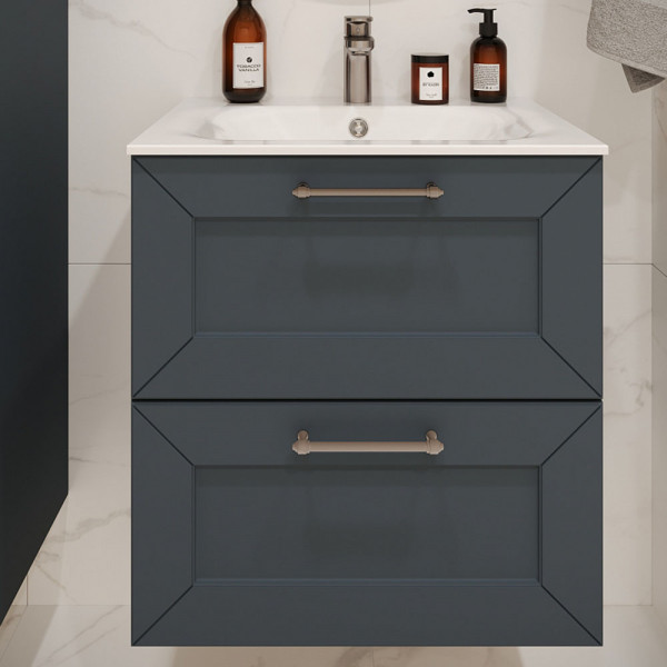 Тумба с раковиной подвесная 60см Terminus Victoria VIC10602703101O серый шёлк