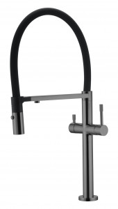 Смеситель для кухни Boheme Uno Shine Gun Metal c краном для питьевой воды 115-SGM