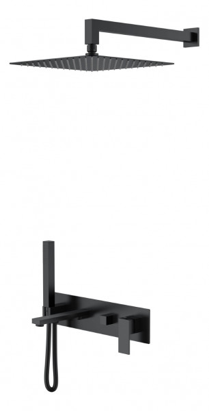 Смеситель встроенный + верхний+ ручной душ Boheme Qubic Matt Black с изливом 474-B черный