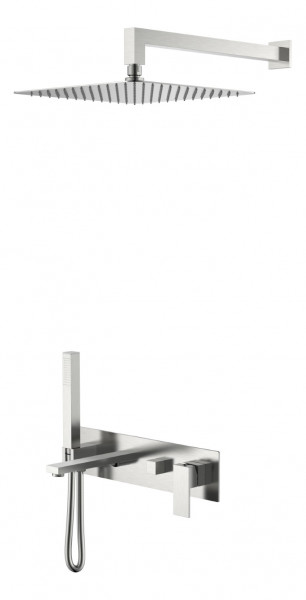 Смеситель встроенный + верхний+ ручной душ Boheme Qubic Brushed Nickel с изливом 474-NB никель