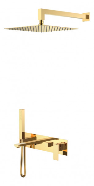 Смеситель встроенный + верхний+ ручной душ Boheme Qubic Shine Gold с изливом 474-G золото