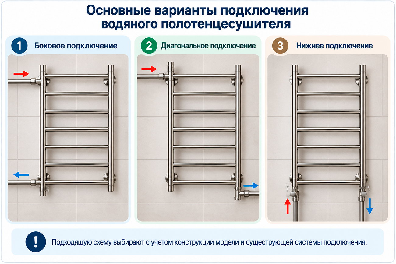 Варианты подключения водяного полотенцесушителя