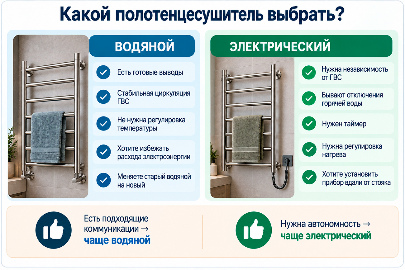 Какой полотенцесушитель лучше водяной или электрический-схема
