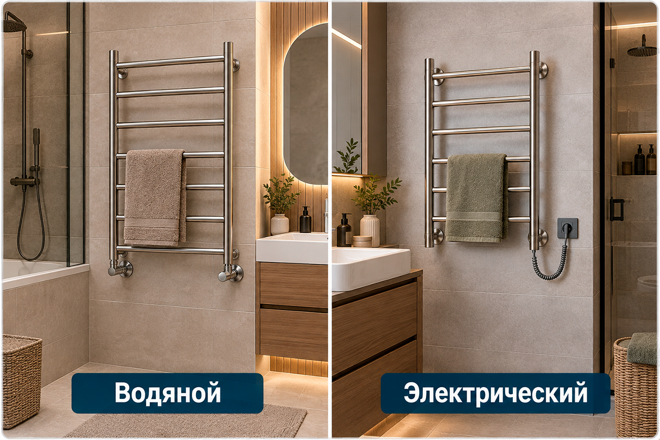Водяной и электрический полотенцесушители фото
